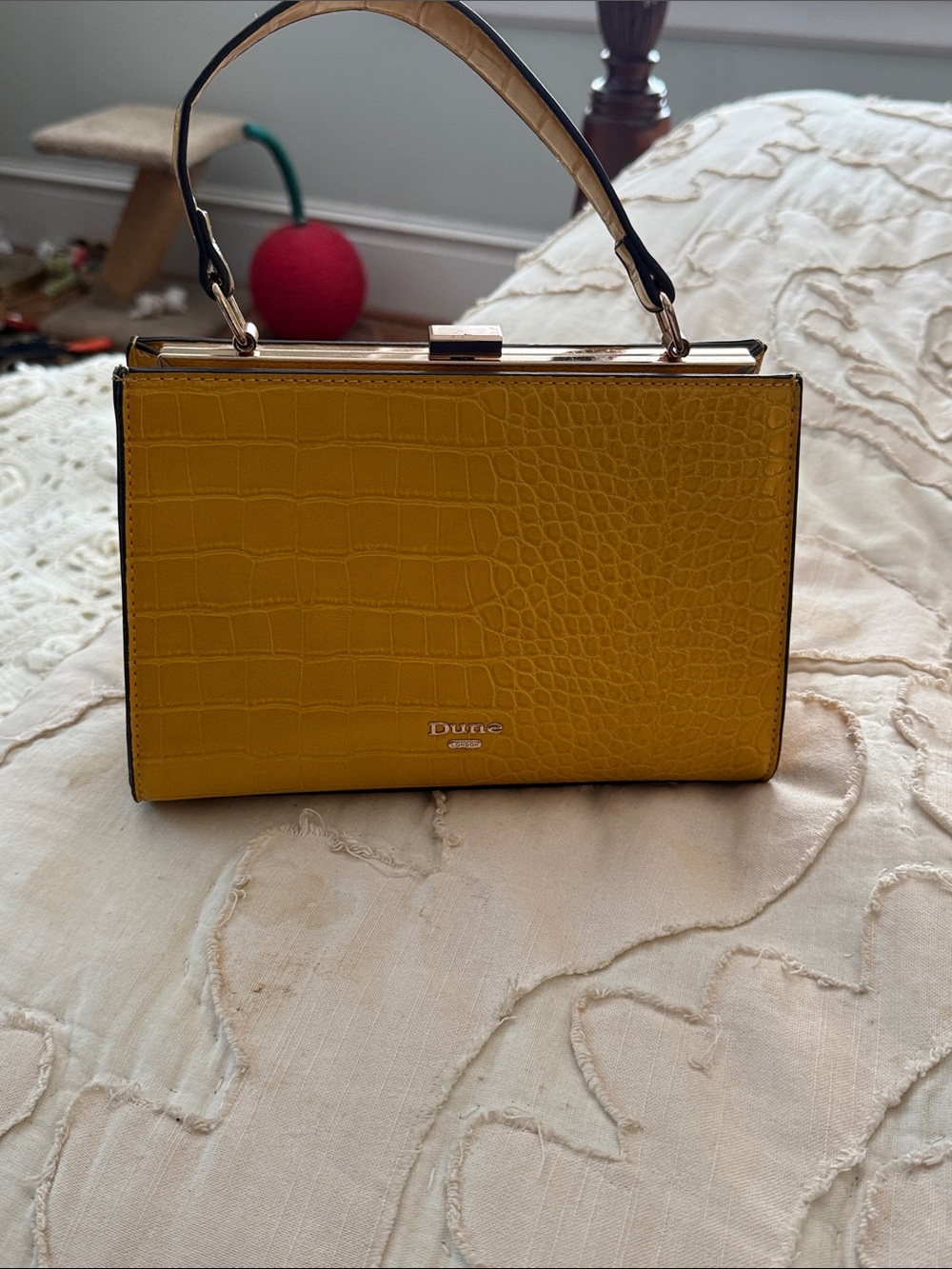 Dune London Mustard  Croc-Embossed Top Handle Bag- used twice. 118 retail